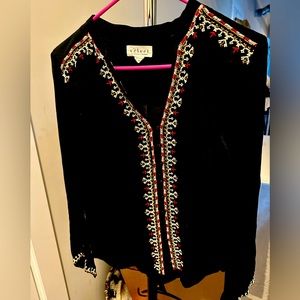 Sheer-ish Black top with embroidered detailing on the front, sleeves & back. XS